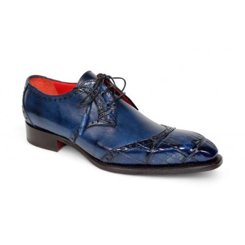 Fennix Italy "Jax" Navy Genuine Alligator / Italian Suede Leather Lace-Up Dress Shoes.